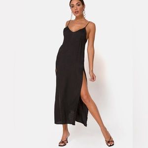 MOTEL ROCKS HIME BLACK SATIN CHEETAH DRESS